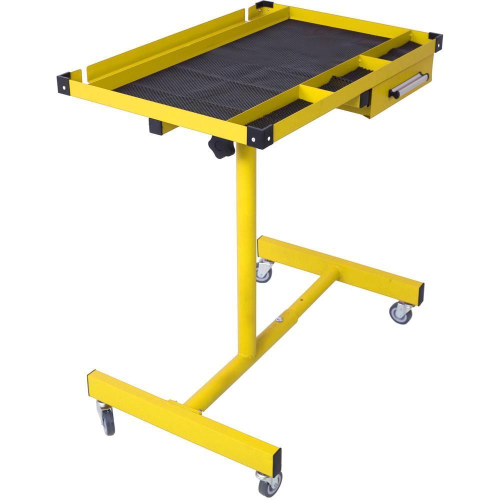 Adjustable Work Table w/Drawer Four 2.5" Swivel Casters and Rubber Bumper Corner