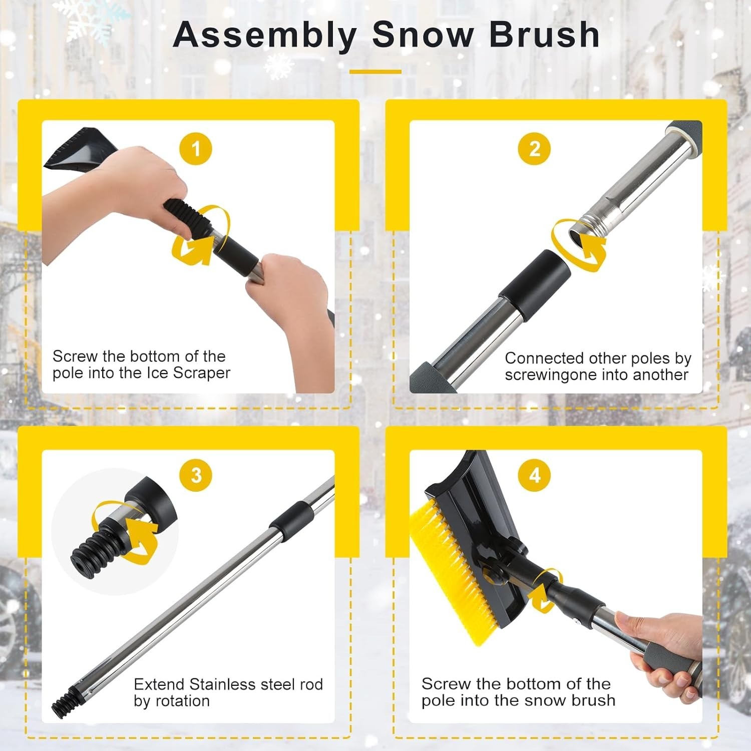 53'' Extendable Retractable Snow Brush & Ice Scraper for Cars/SUVs/Trucks - 360?