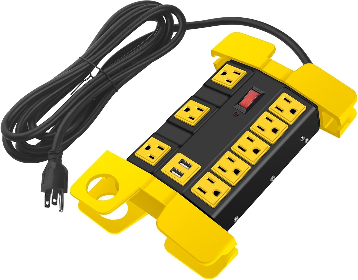 6 FT Black Power Strip with USB Workshop 8 Outlet Surge Protector Extension