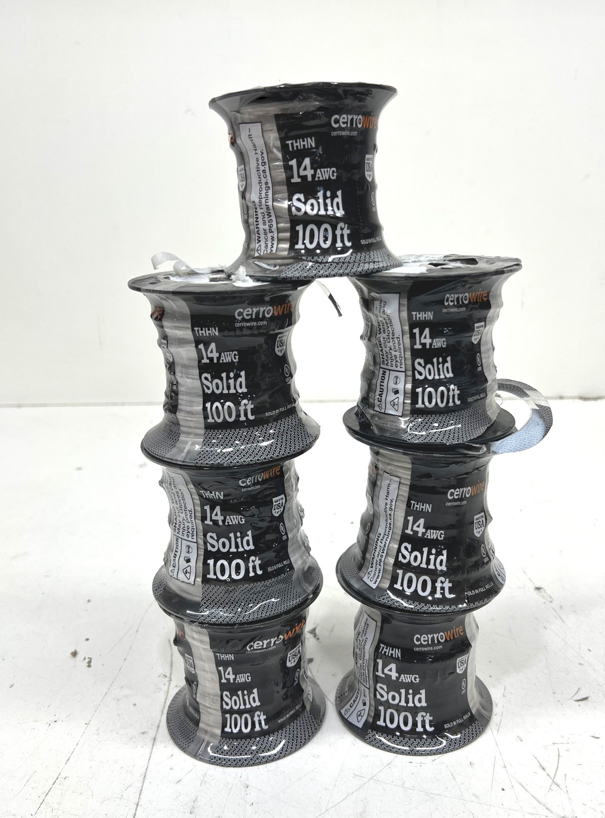 LOT OF 7 Cerrowire 100 ft. 14 Gauge White Solid CU THHN Wire New