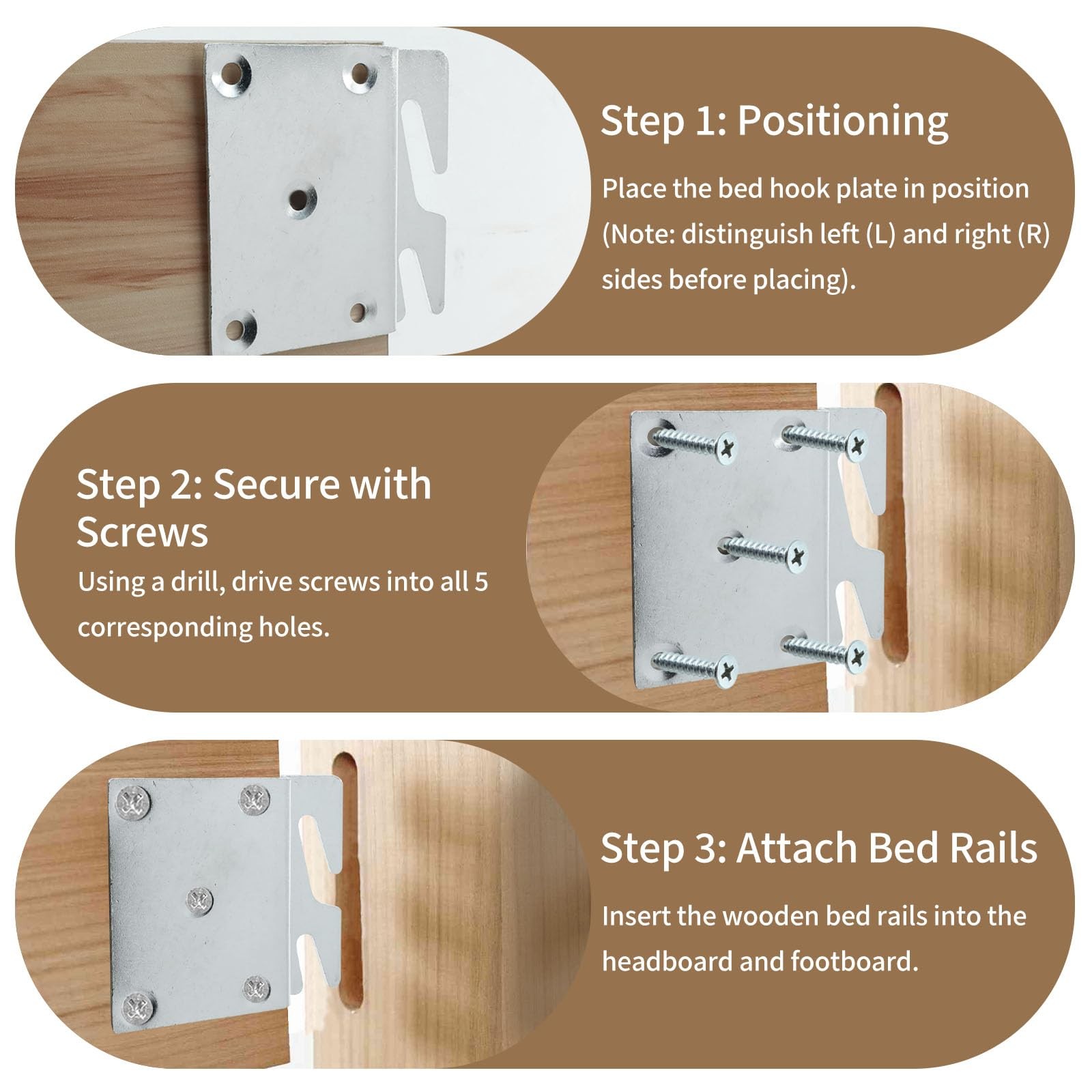 Mcredy Bed Rail Brackets, Heavy Duty Silver Bed Frame Hooks, 5-Hole, 4Pcs