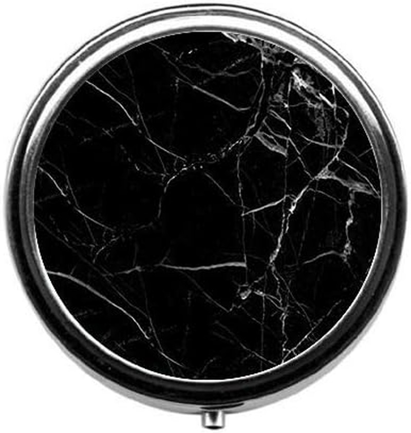 Black Marble Cute Pill Box/Pill case-Round Pill Box/case- Three-Compartment P...