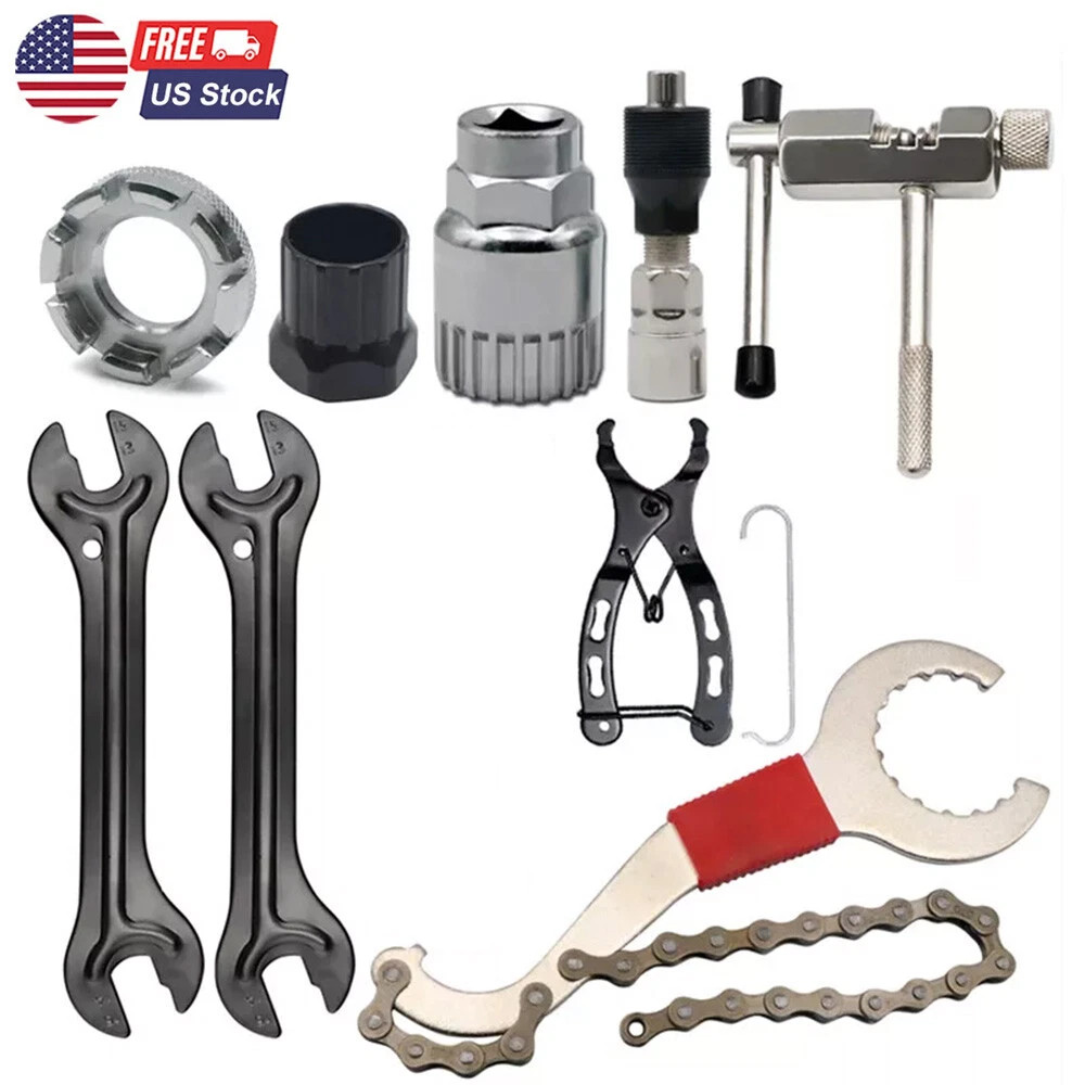 Bike Repair Tool Kit Crank Chain Cutter Extractor Bracket Freewheel Puller 9 Pcs