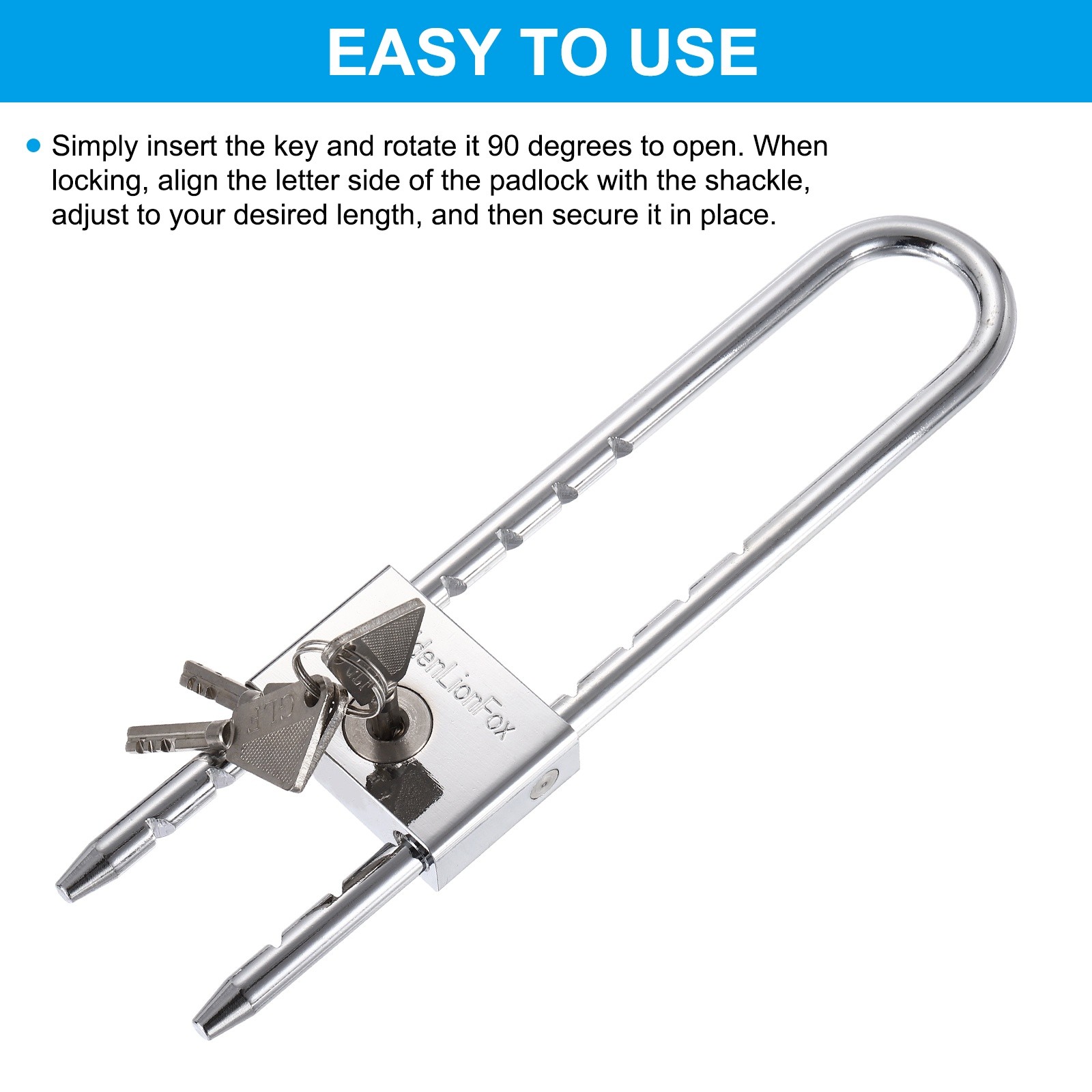 Long Shackle Padlock 8.66", Removable Adjustable U Shaped Extended Shackle Lock