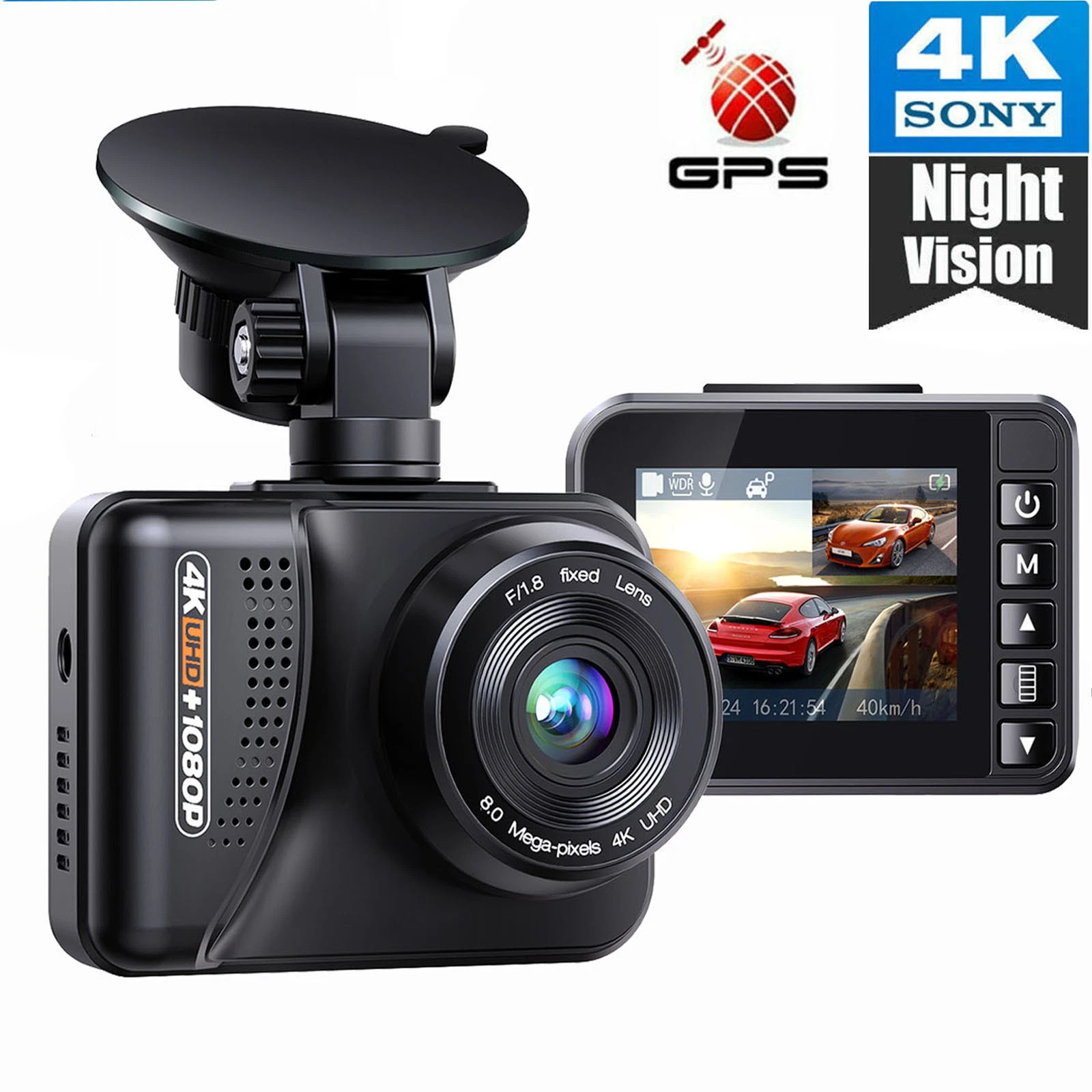 Campark Front Rear Dual 4K 1080P GPS Dash Cam UHD Car Dash Camera Night Vision