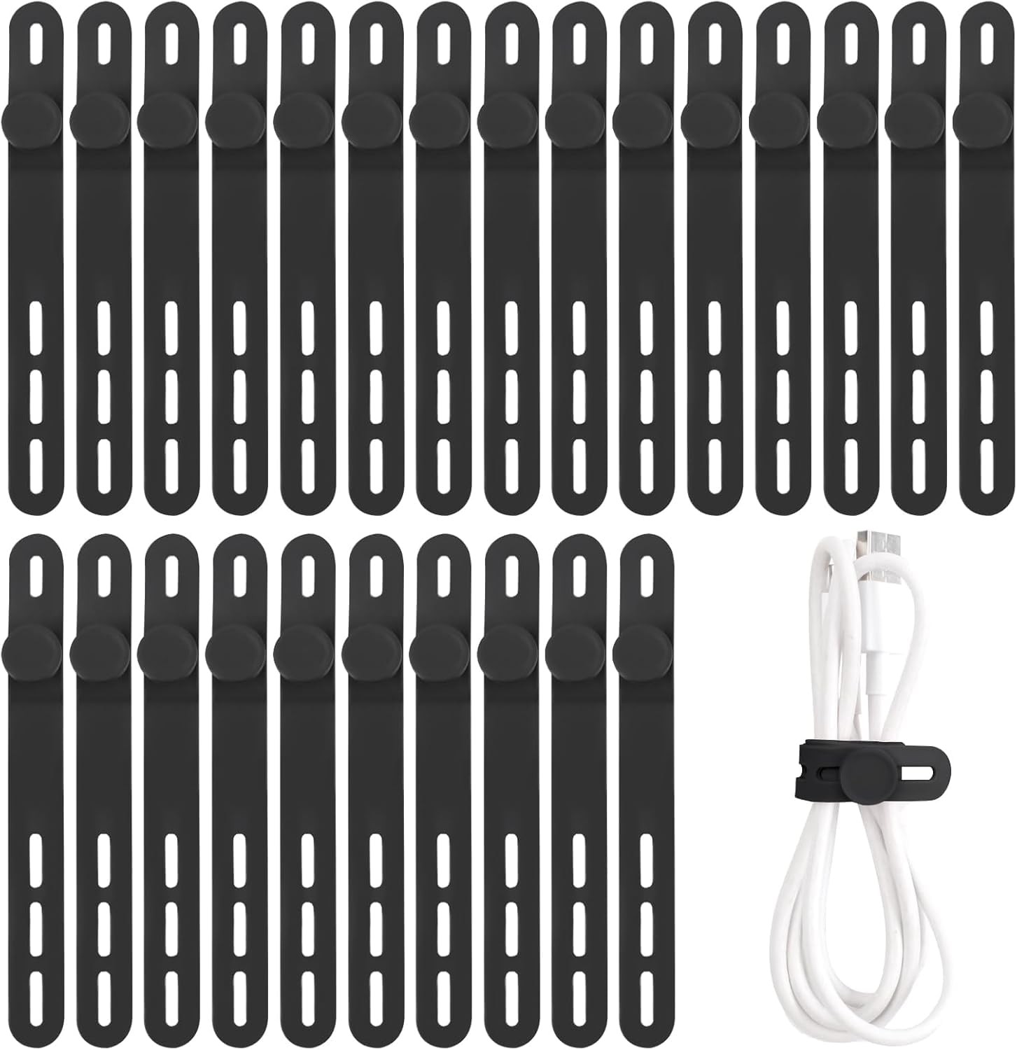 Oligei 25 Pcs Silicone Cable Ties, Ties Reusable, High 25P, 25p∣black