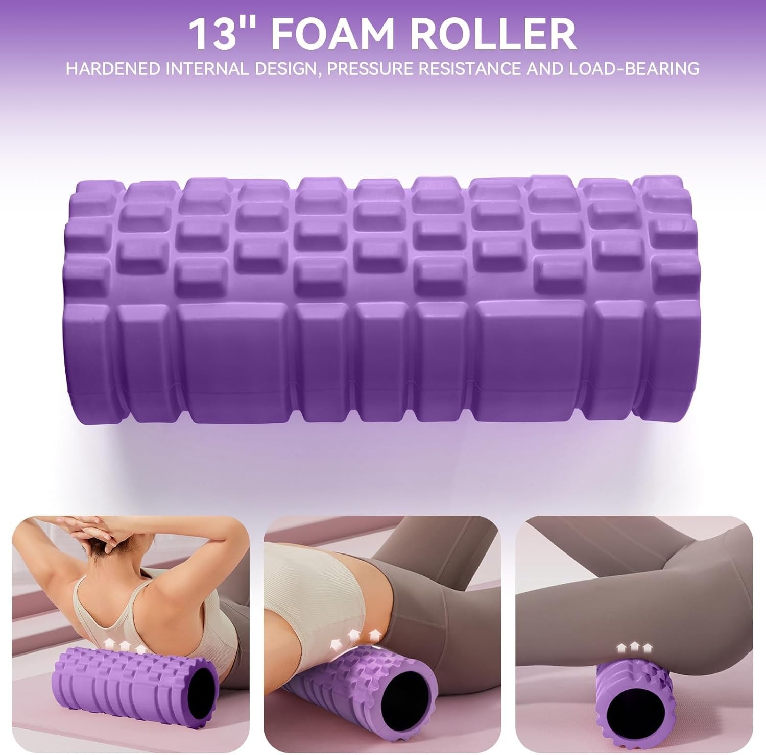 Krightlink13inchHighDensityFoamRollerPatentedMuscleMassagerBackRelaxPurple