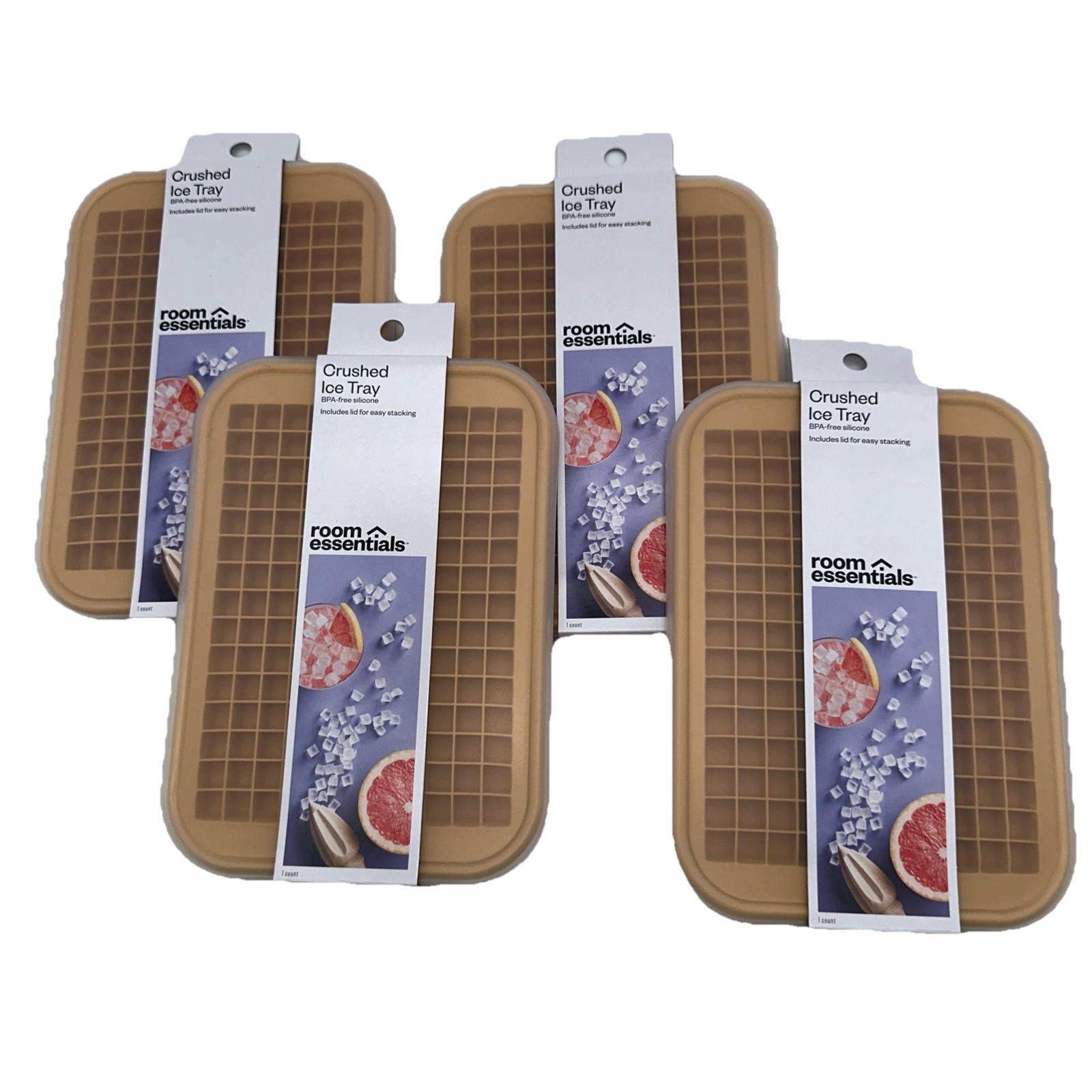 Lot of 4 Trays -Room Essentials-Silicone Crushed Ice Trays with Lids Mini Cubes