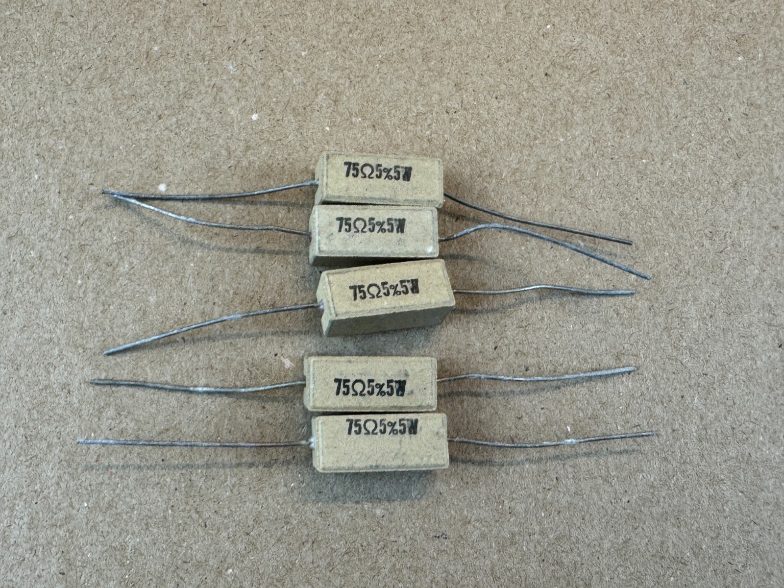 5 New 75 ohm 5W 5-Watt 5% Cement Resistors (Qty)