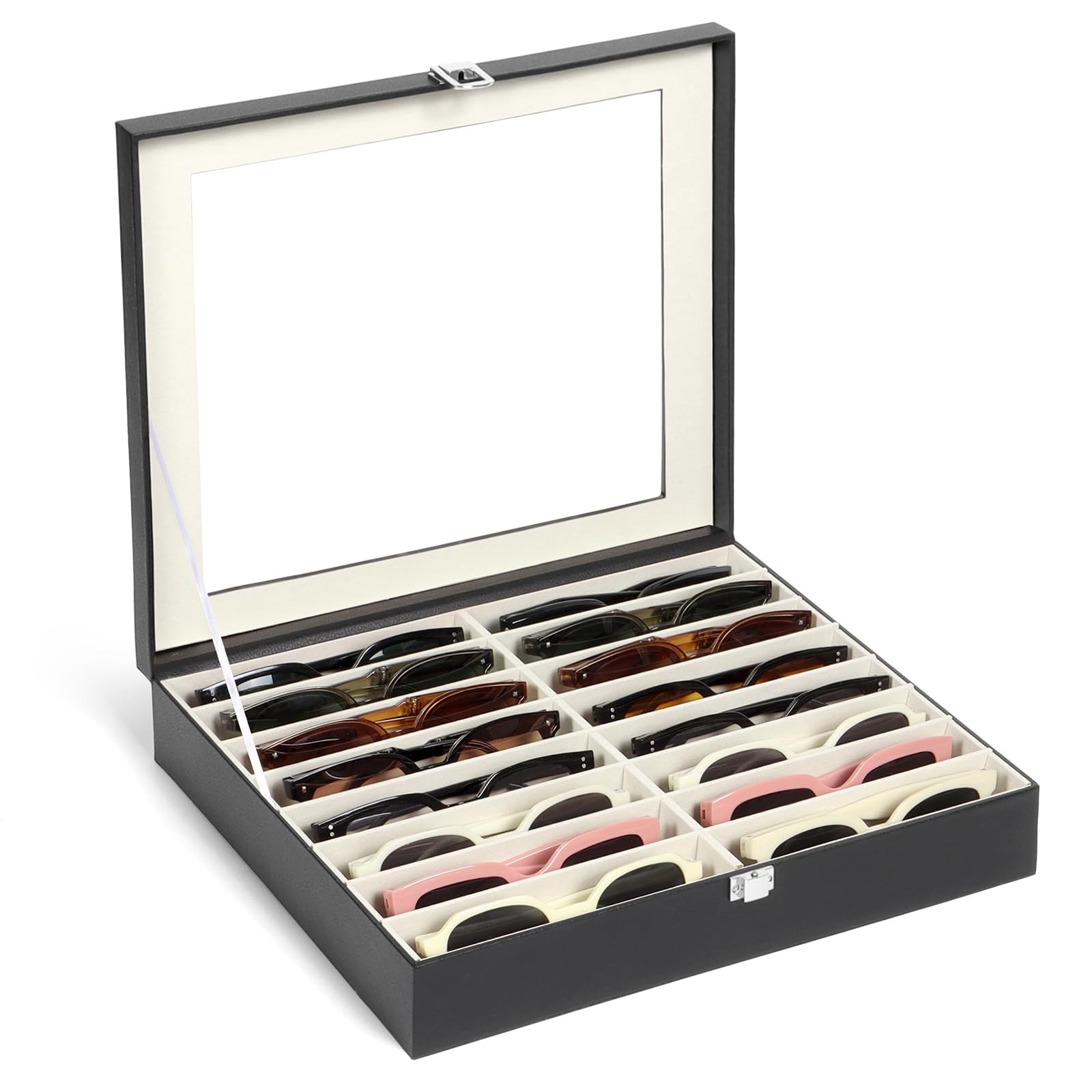 Sunglasses Organizer with 16 Adjustable Slots, Multiple Eyeglasses Display Ca...