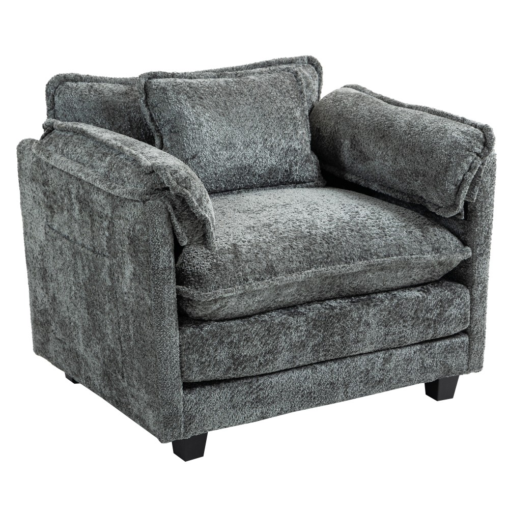 DARK GREY Oversized Boucle Sofa Bed – Portable Ottoman, Wider Seat,Deep Cushions