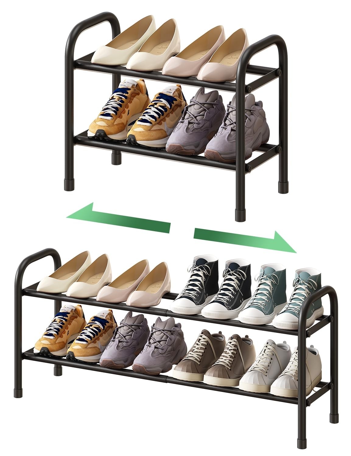 2-Tier Shoe Rack for Closet, Expandable Metal Shoe Organizer, Adjustable Shoe...