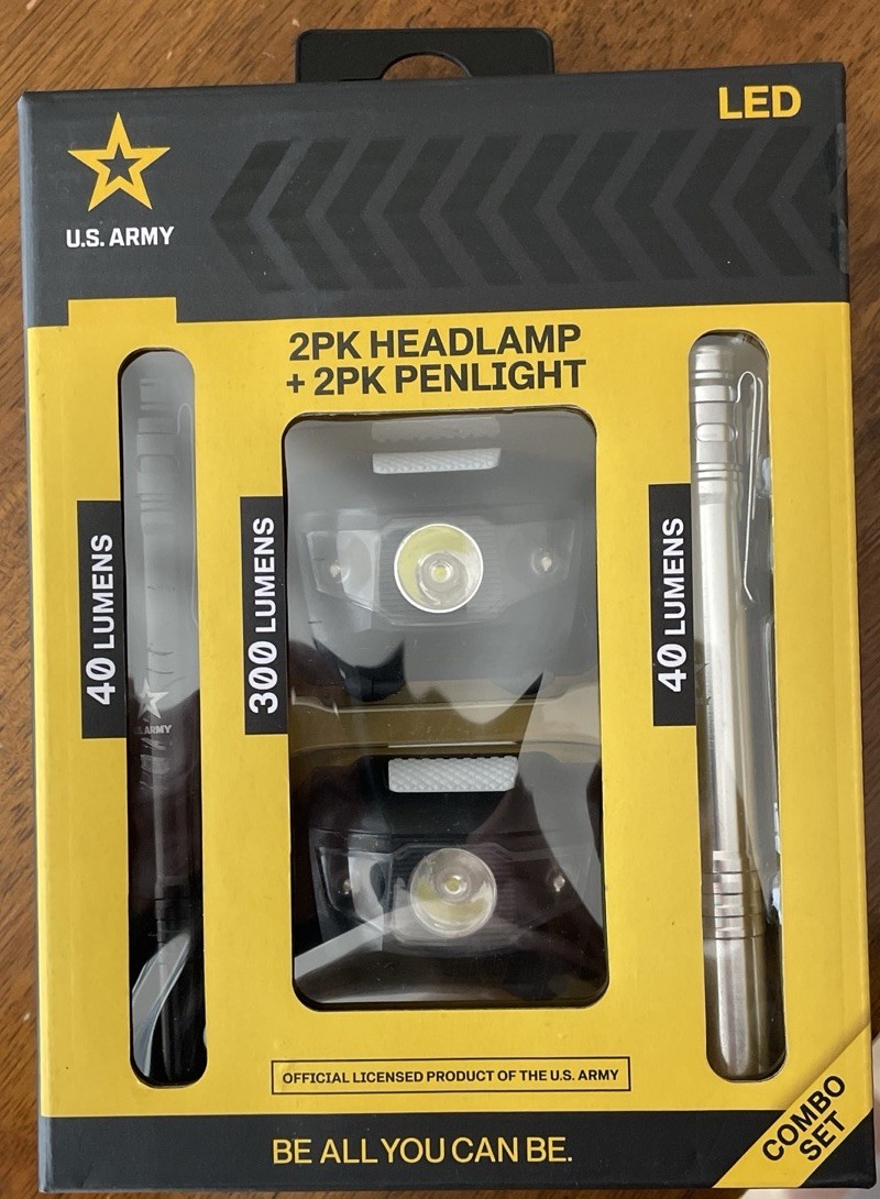 NEW! 2PK LED 300 Lumen Official U.S. Army Headlamp / Pen Light EDC Combo GI Set!