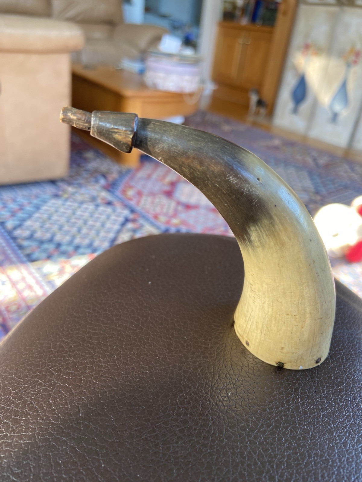 Early 1840 - 1850’s Small Powder Horn Filled With Original Shot. Connecticut
