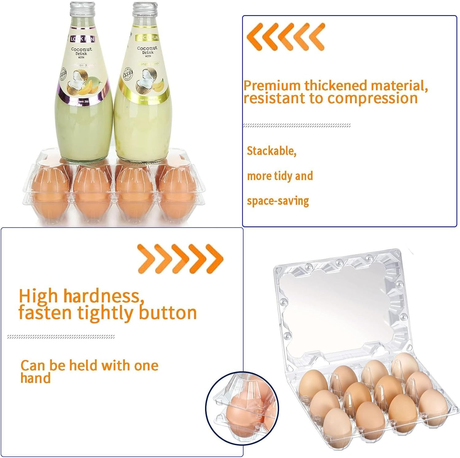 Space-Saving 12 Pack Egg Cartons - Clear Reusable Plastic for Safe Egg Storage