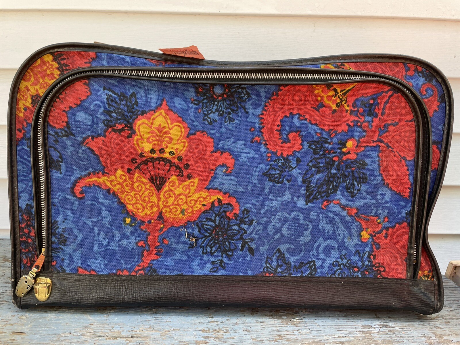 Vintage 70's Suitcase Blue Red And Mustard Luggage Bag