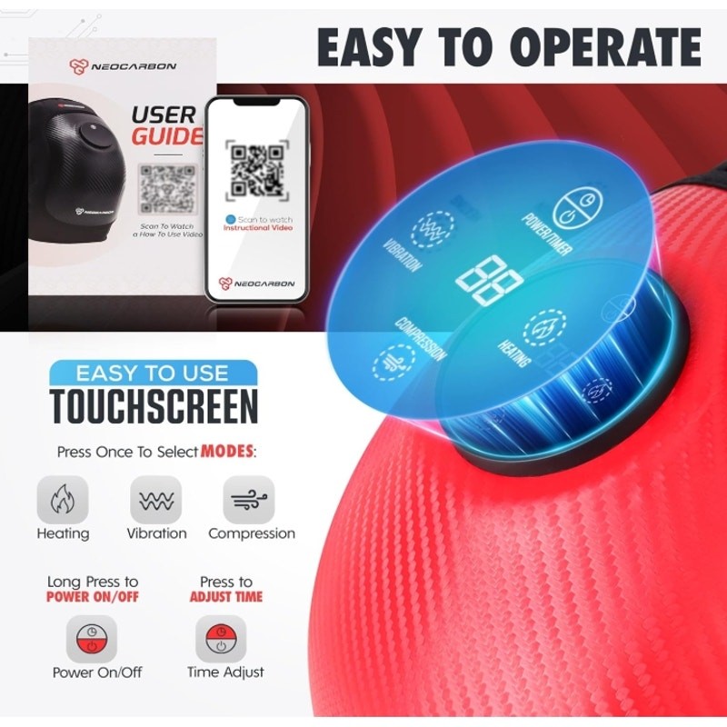 Neocarbon Wireless Knee Massager Heated Compression Vibration Red Open Box