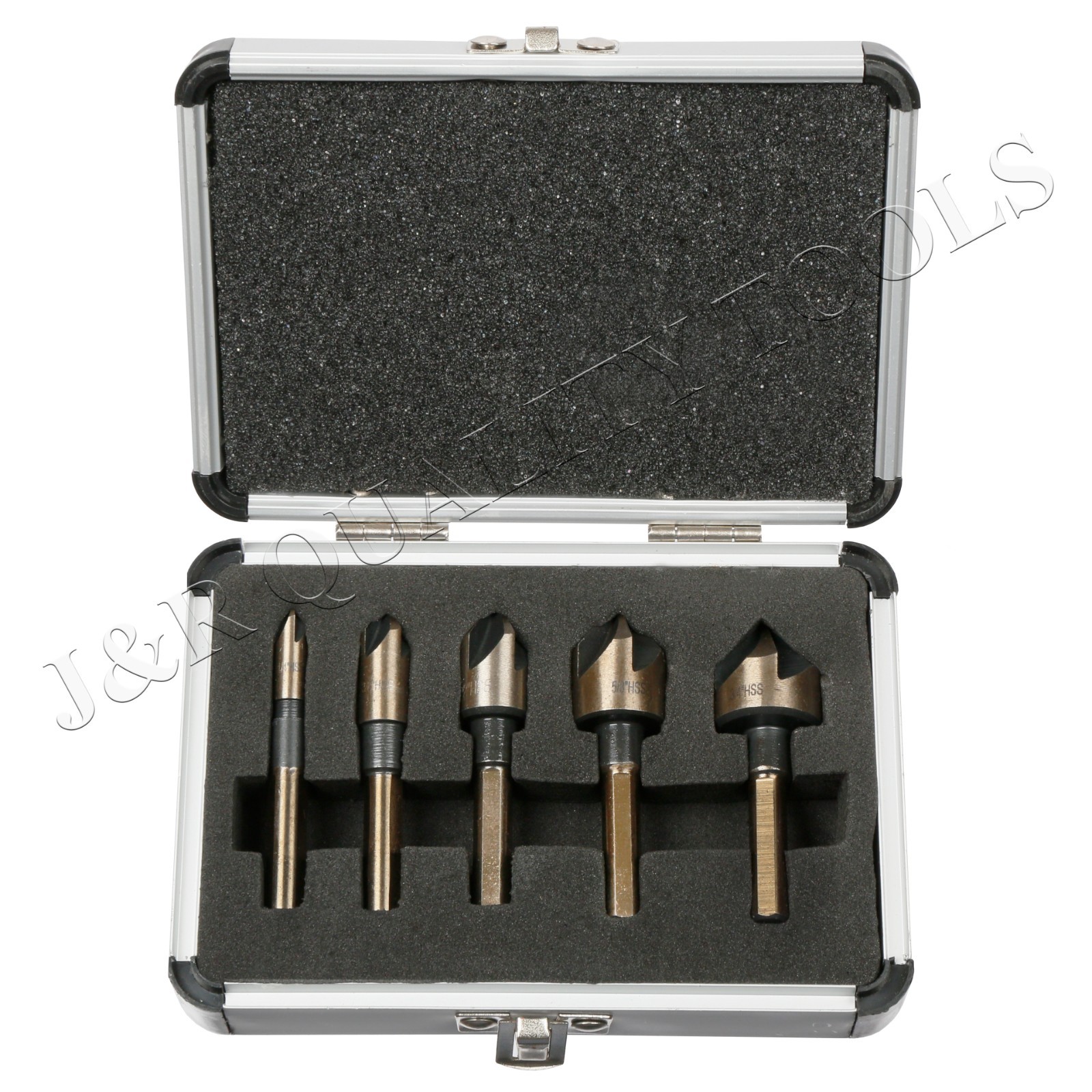 5 Piece Industrial Countersink Bit Set HSS M2 82 Degree Flute with Carry Case