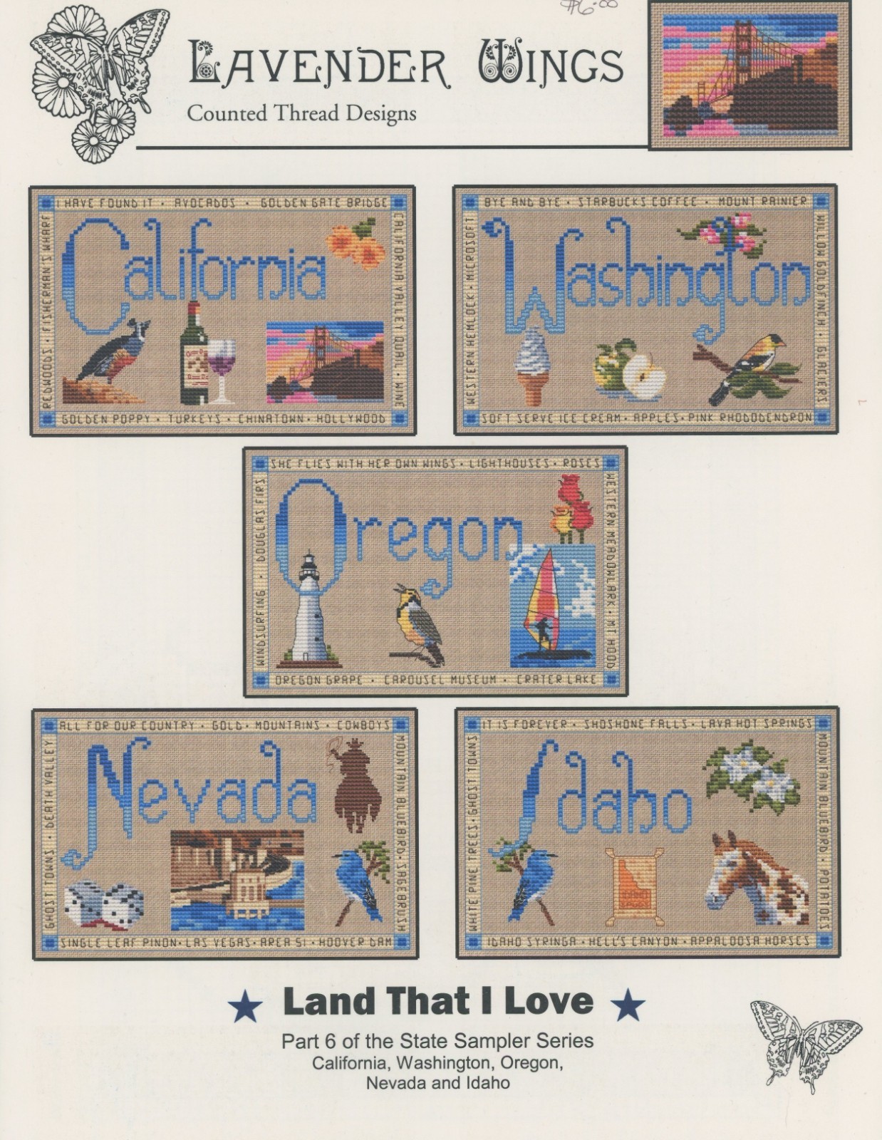 Lavender Wings Land That I Love Part 6 Northwest States Cross Stitch Pattern