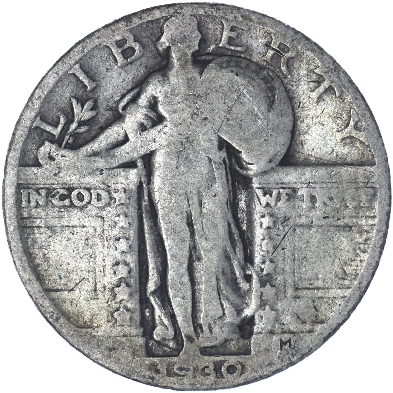 1930 (P) Standing Liberty Quarter 90% Silver Good GD See Pics Y365