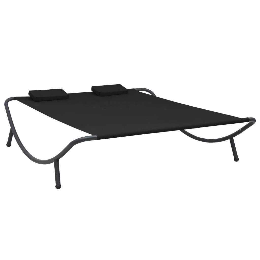 Lounge Bed Black Oxford fabric Large Durable Outdoor Lounge Bed