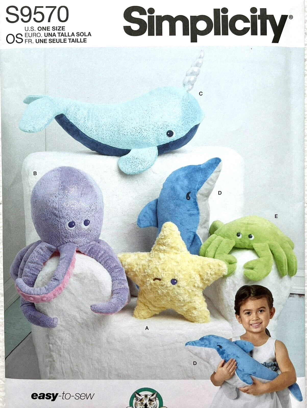 Simplicity S9570/11469  Plush Sea Creatures  Starfish, Octopus, Dolphin, More