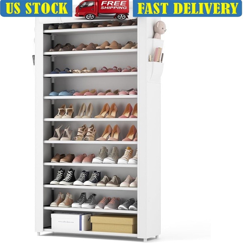 Vertical Shoe Rack 10 Tier Space Saving Organizer Adjustable Dustproof Cover New