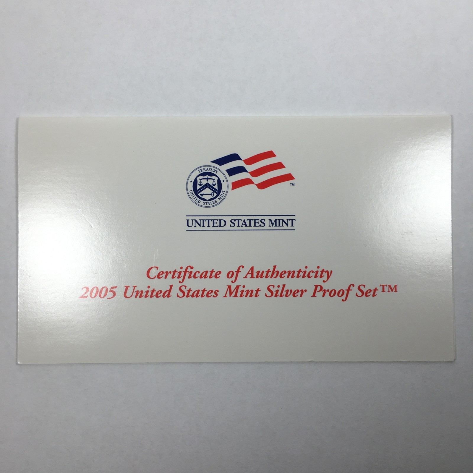 2005 Certificate of Authenticity - COA for Silver Proof Set - COA05SS