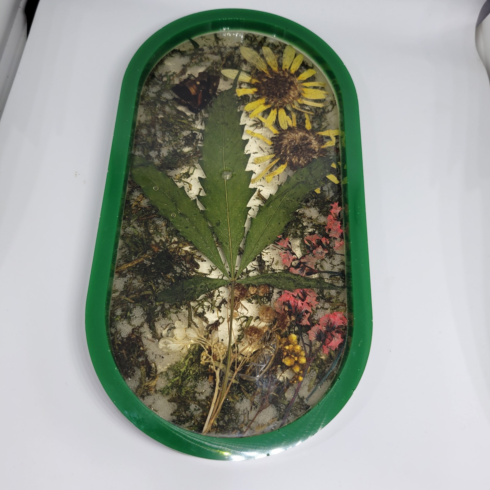 Rolling Tray Ash Tray Epoxy Resin Real Flowers And Bugs