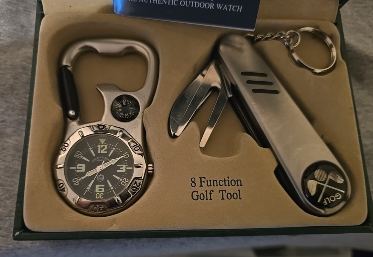Field & Stream Men's Watch and 8-Function Golf Tool gift set box damaged