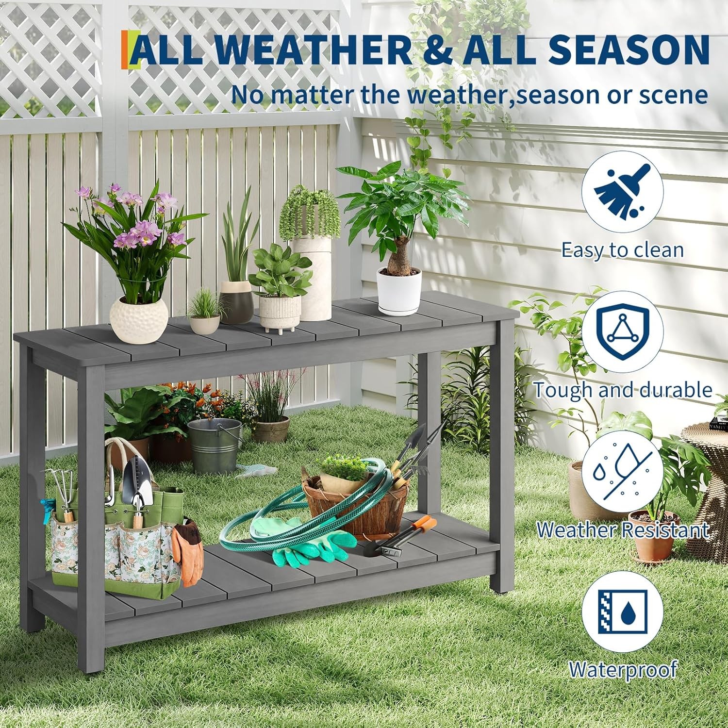 48'' Patio Console Table Outdoor Side Table 2-Shelf Buffet Bar Storage Organizer