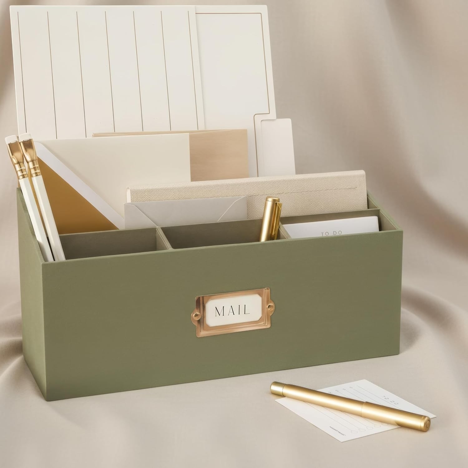 KIBAGA Stylish Linen Mail Organizer for Your Countertop – Easily Organizes Pen