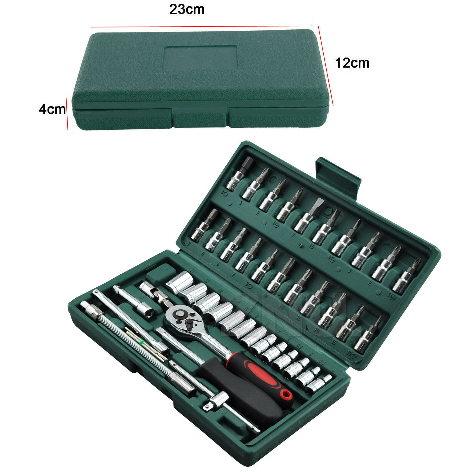 46Pcs Socket Set Car Repair Tool Ratchet Torque Wrench Kit 1/4" Drive with Box