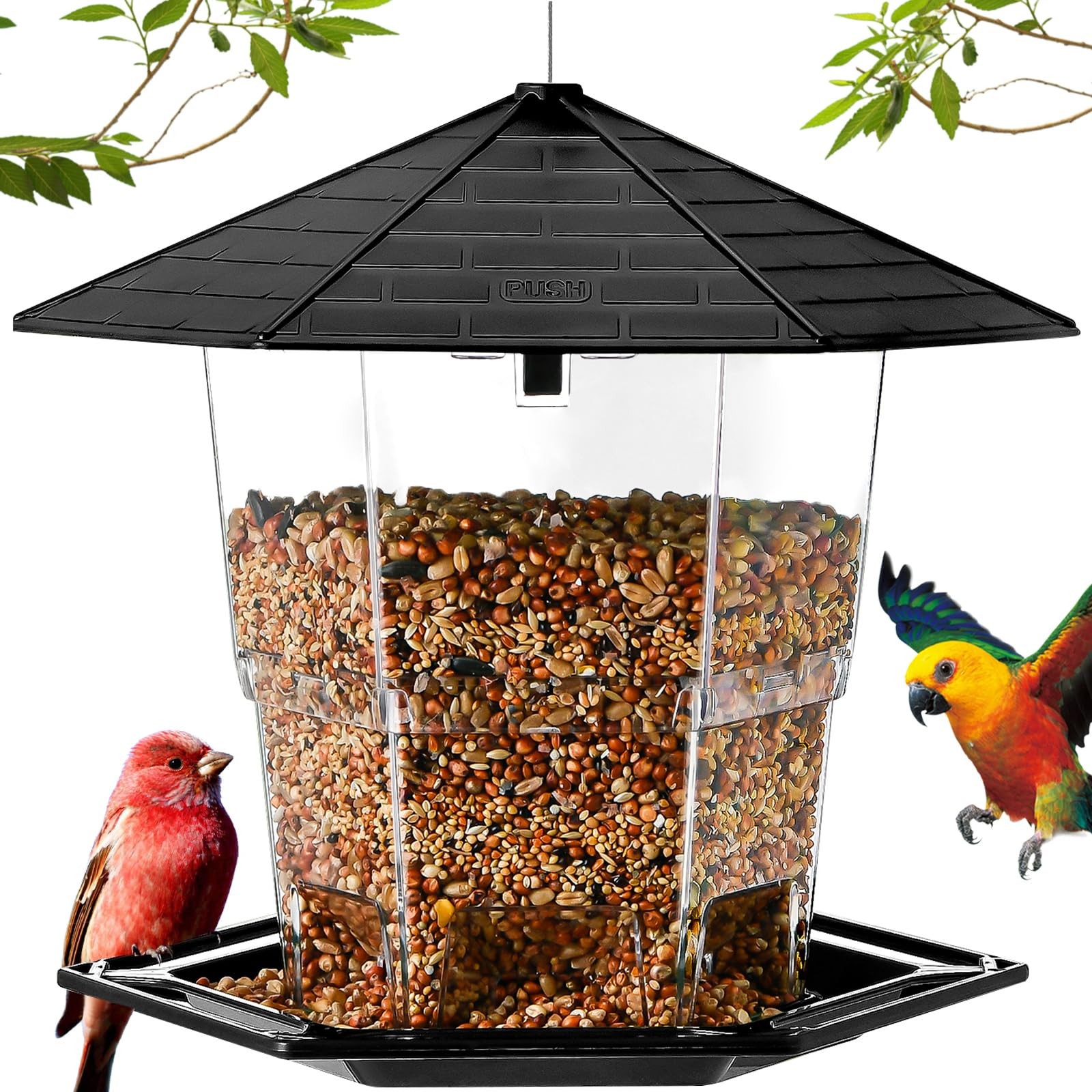 Jealoeur Bird Feeders for Outdoors Hanging Feeder Wild 2.2 lb, Black