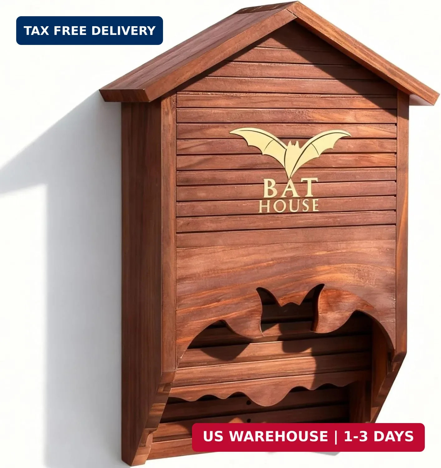 Solid Wood Bat House - Brown Weatherproof 2-Chamber Wildlife Habitat for Outdoor
