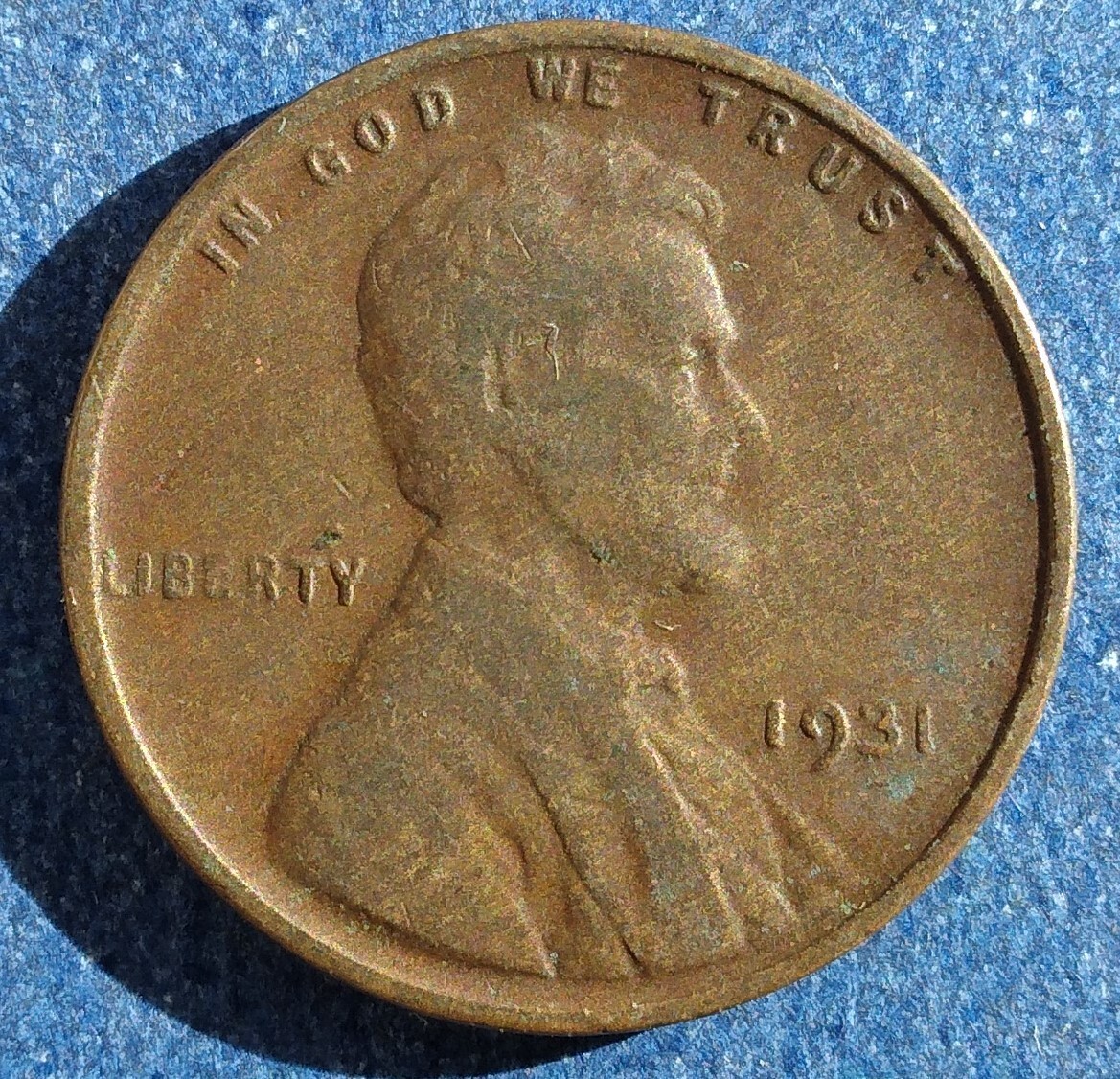 1931-P Circulated Lincoln Wheat Cent, Ships Free.