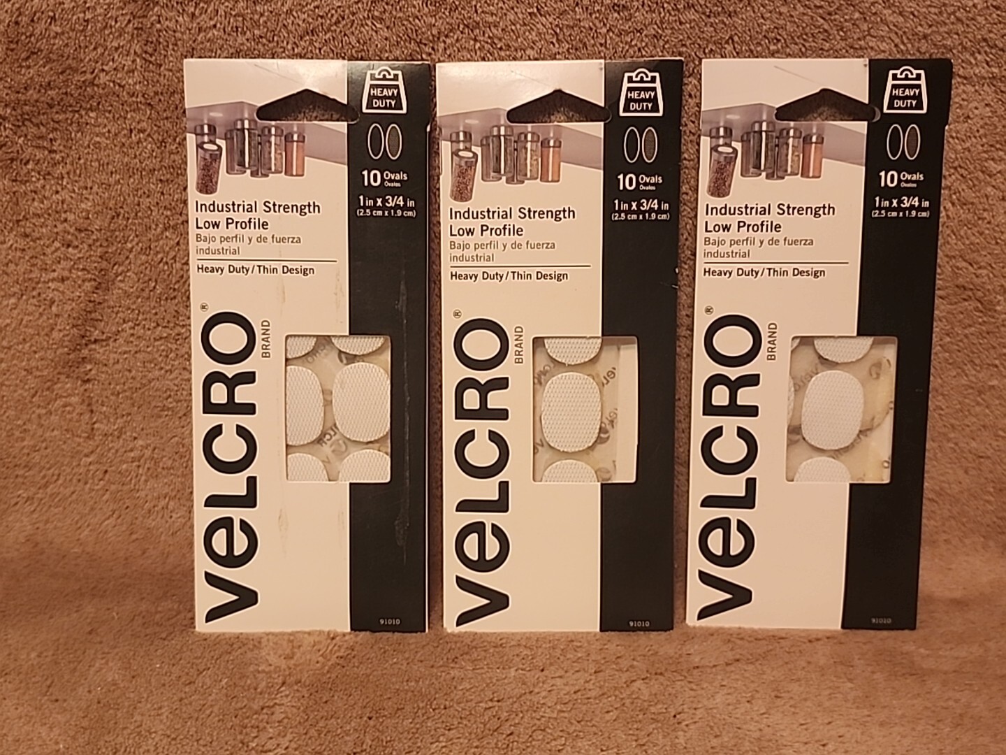 Lot of 3: VELCRO Brand Industrial Strength Ovals 1"x.75" 10/Pkg-White #91010
