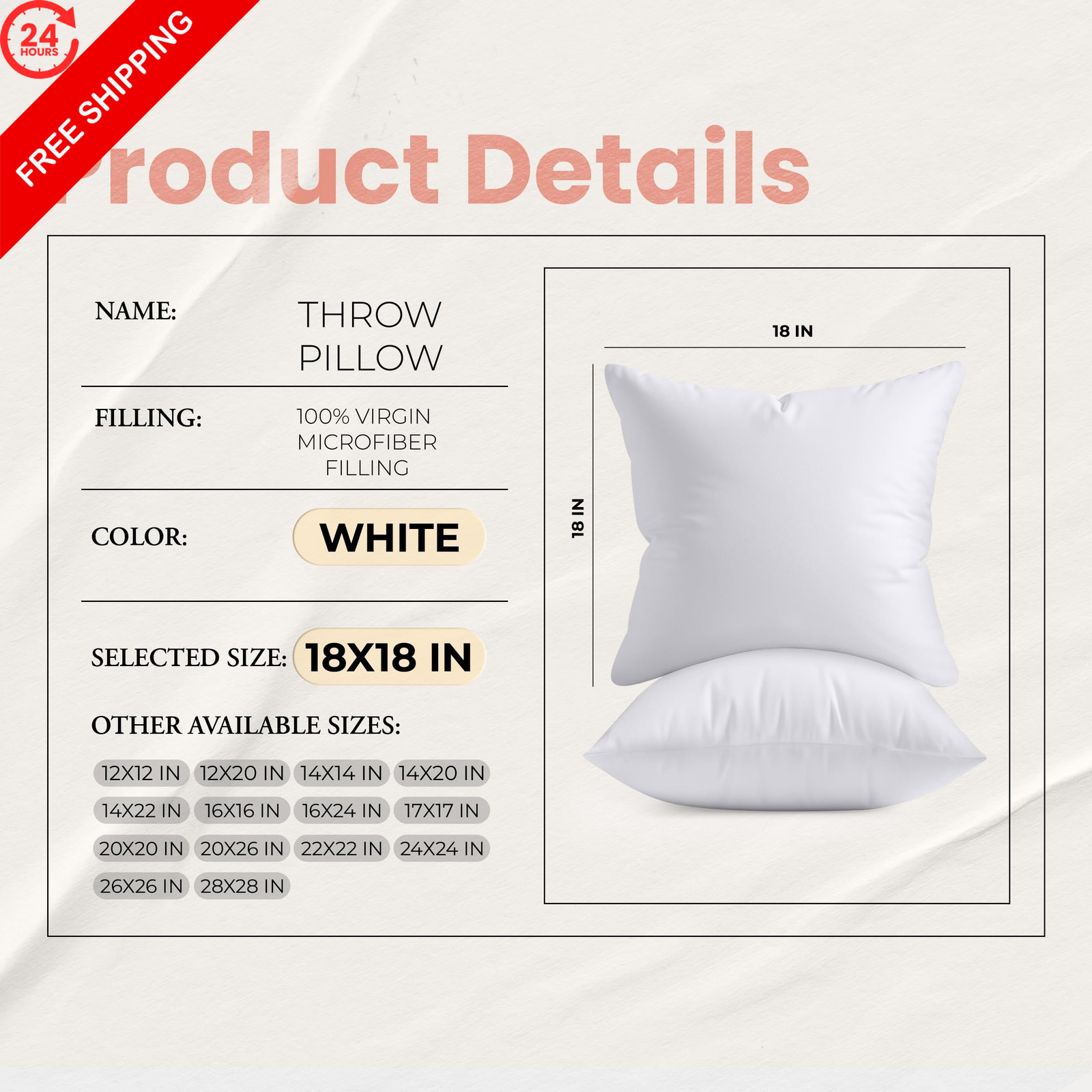 Utopia Bedding 18x18 Pillow Inserts, White Throw Pillows Inch,