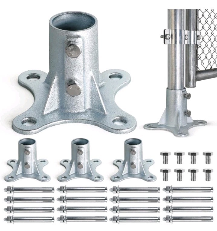 Epcee Post 2" (1 7/8" OD) Chain Link Fence Post Floor Flange Bracket- 4 Pack