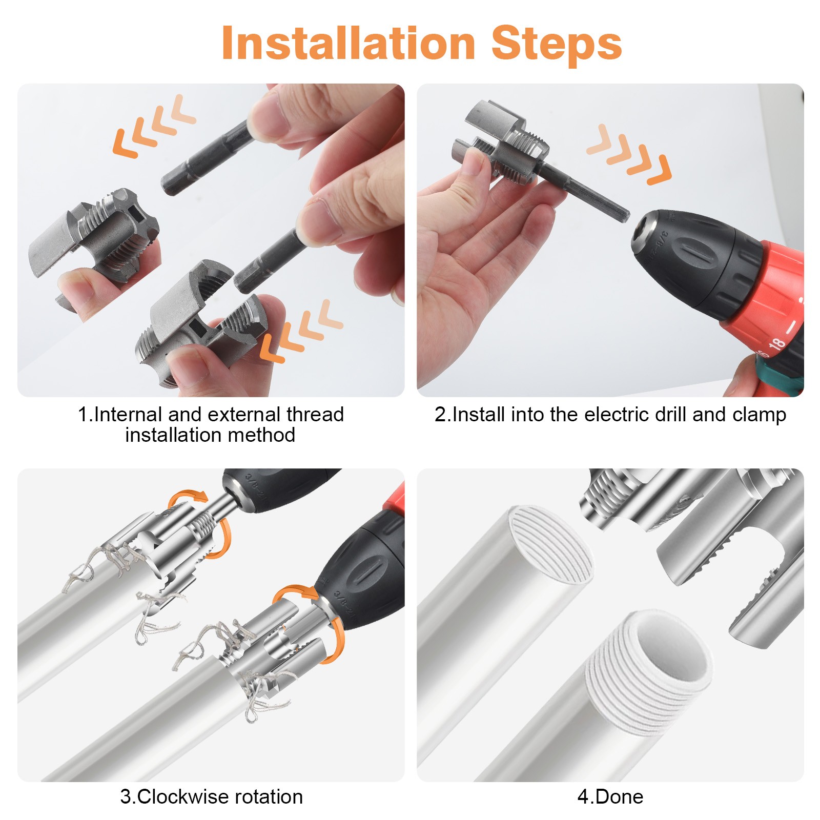 2x Integrated Internal & External Pipe Threading Tool For 1/2'' 3/4'' Water Pipe