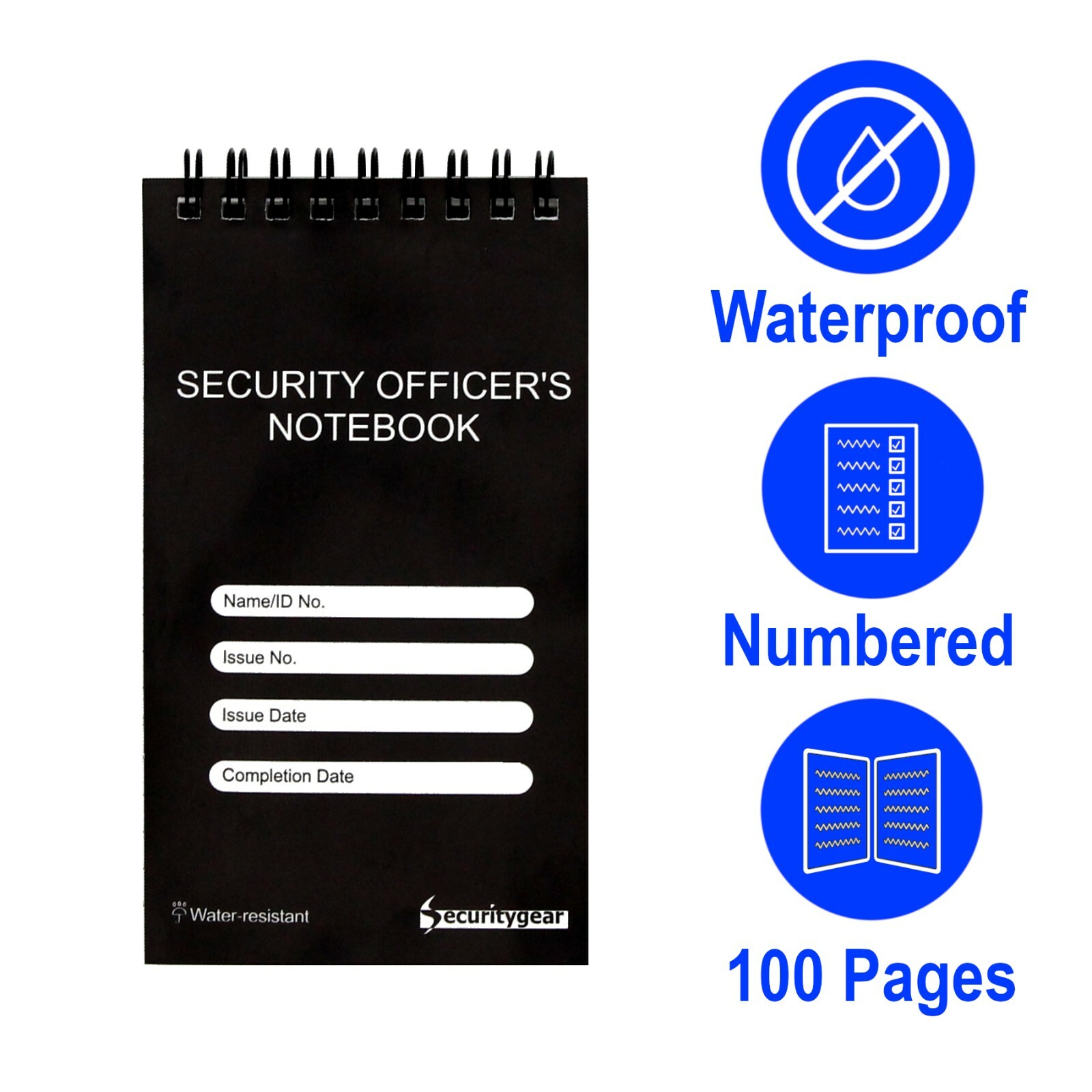 Security Officers Notebook, Serial Numbered, 100 pages, Waterproof, Pocket sized