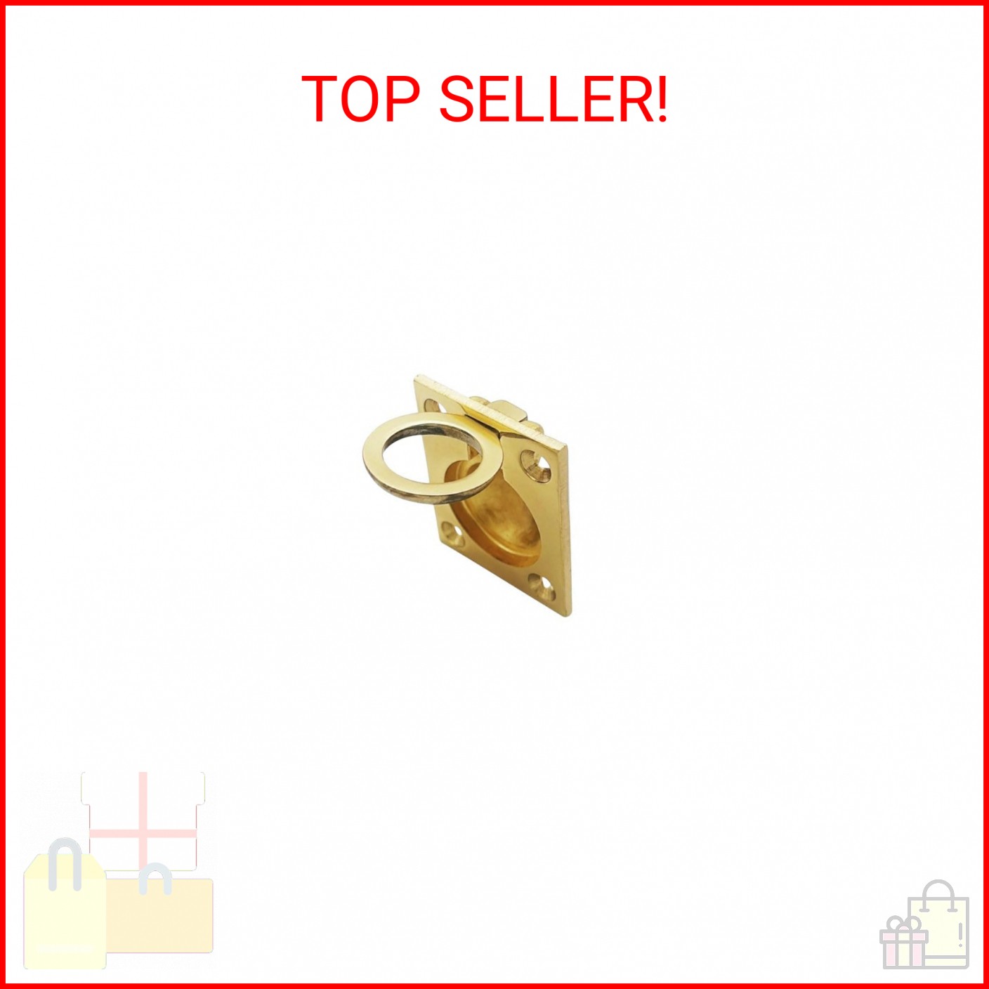QCAA Solid Brass Flush Ring Pull, 36.5 x45 mm, Polished Brass US3, 1 Pack