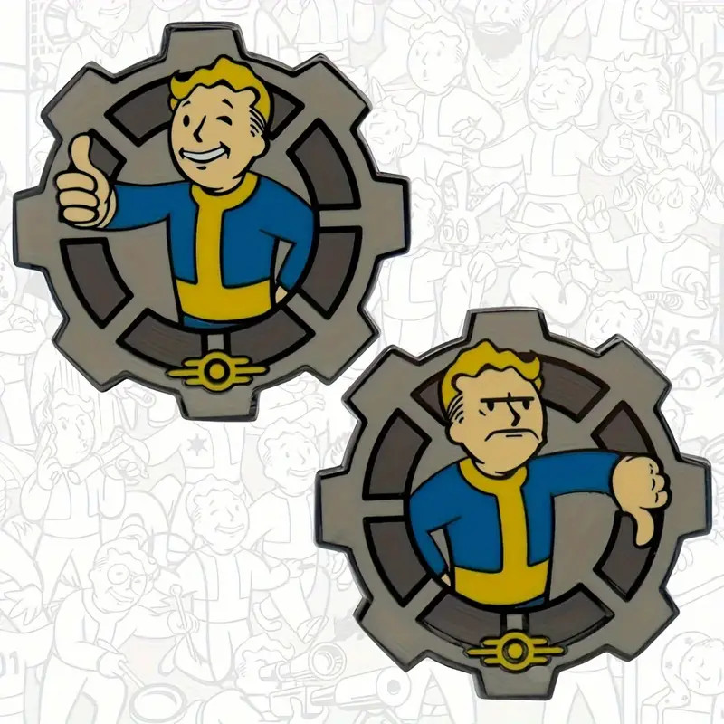 Fallout Coin Vault Tec Boy Thumbs Up Down Flip Enamel Color Token New!
