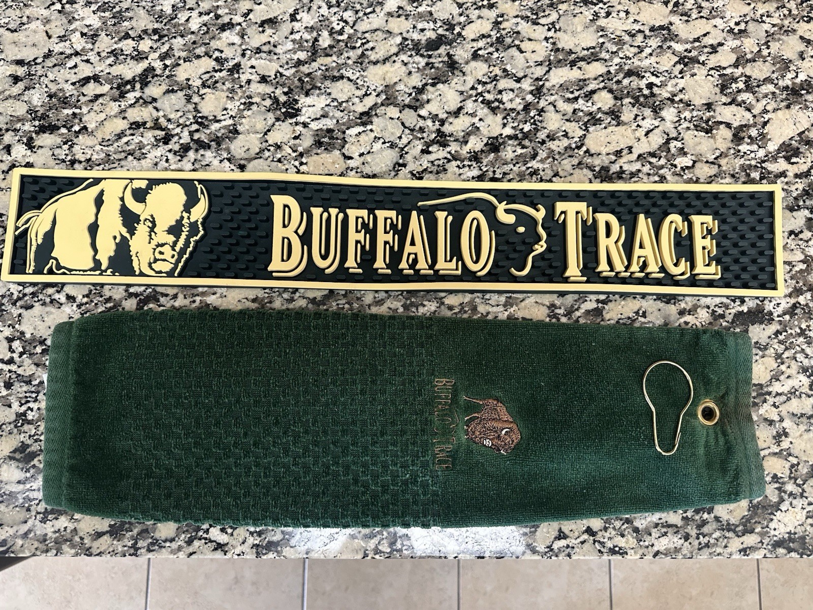 Buffalo Trace Bourbon Bar Rail Mat Plus Golf Towel Man Cave Bar Accessory