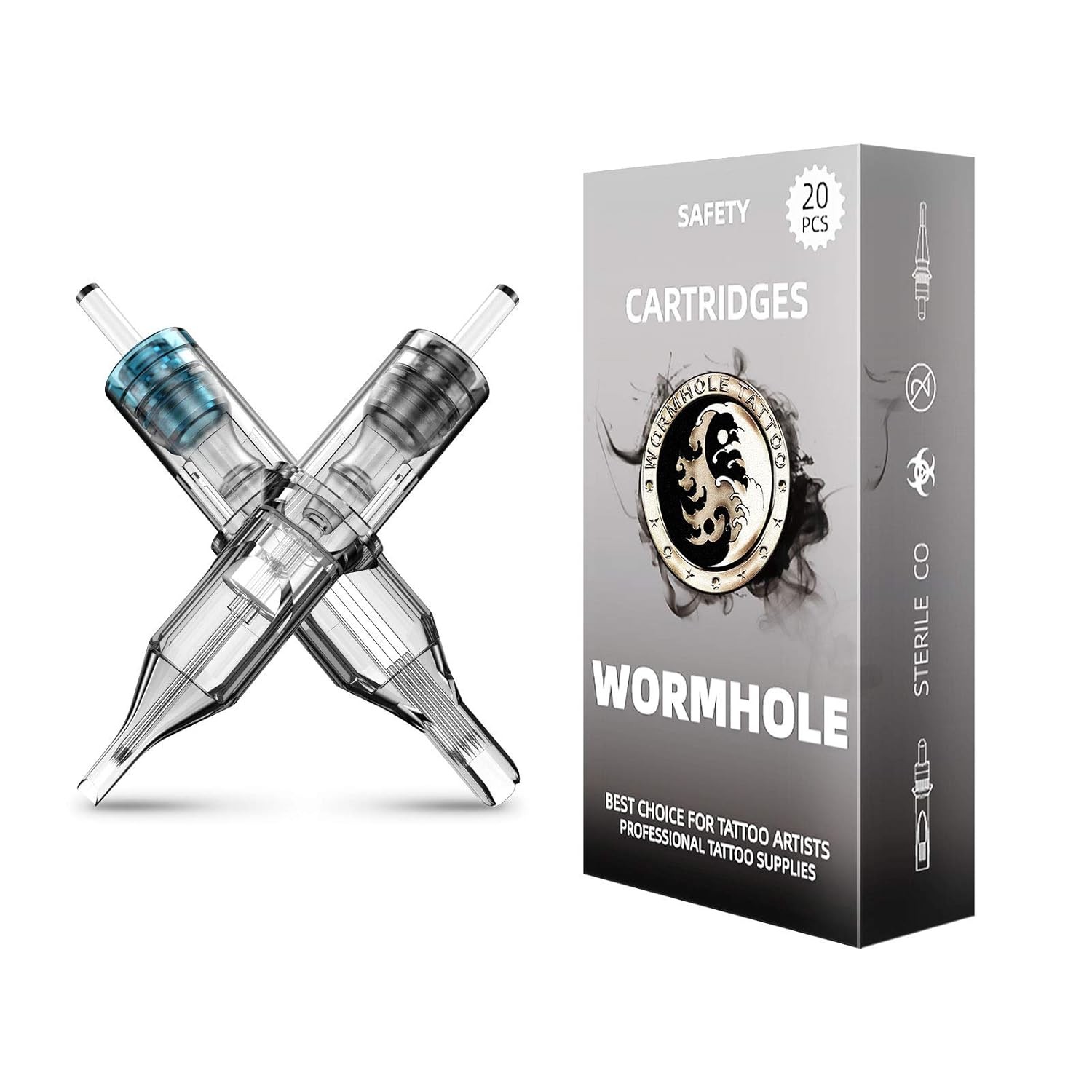 Wormhole Tattoo Cartridge Needles, 20pcs 20 Count (Pack of 1), Grey, Clear