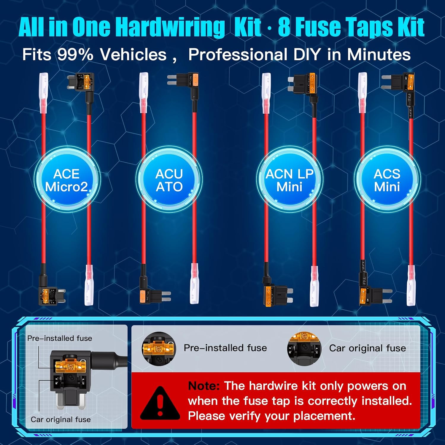 USB-C Dash Cam Hardwire Kit with Acc Detection, LED Display, 4-Level Adjustable