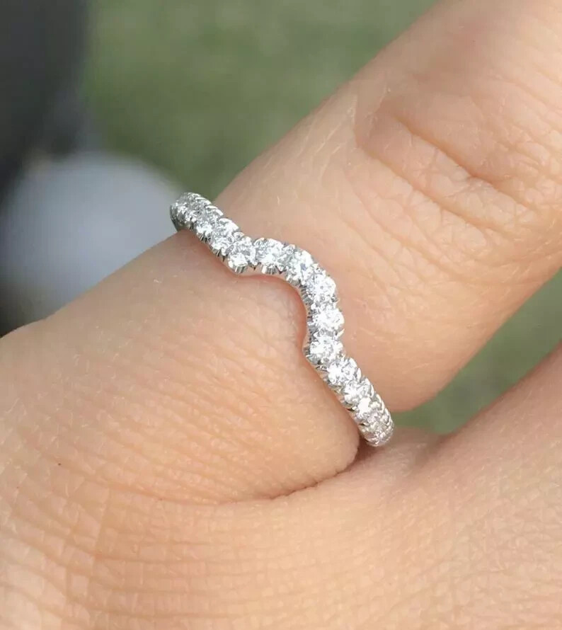 1Ct Round Cut Lab Created Diamond Curved Wedding Band Ring 14k White Gold Plated