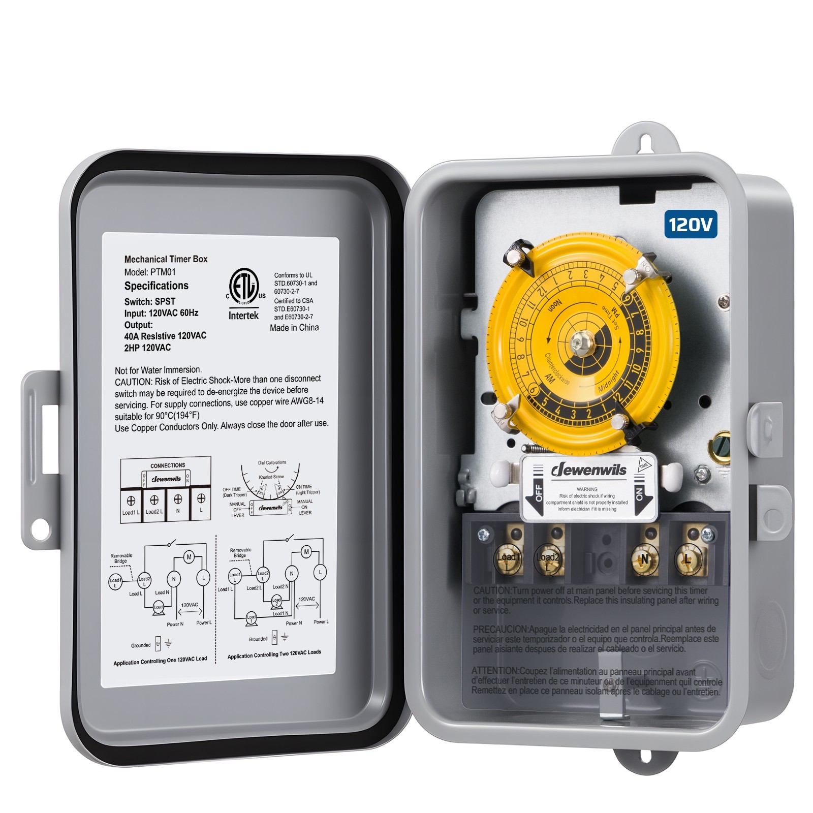 Heavy Duty Pool Timer, 2HP 40A 120V, 24 Hour Programmable ON/Off Switch, Outdoor