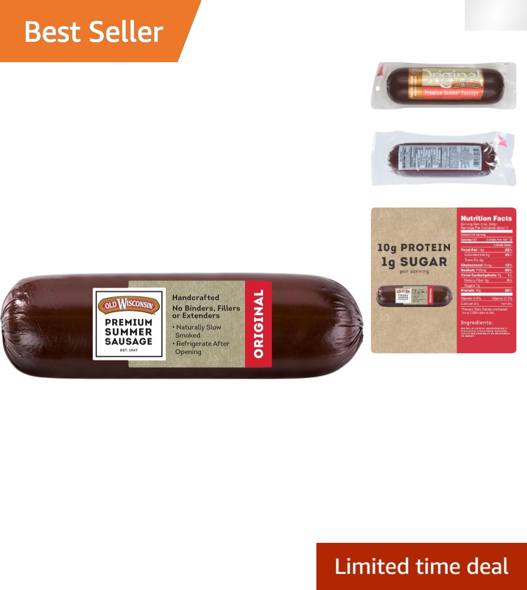 Delicious Hardwood Smoked Summer Sausage - 8oz, Gluten Free & Keto Friendly