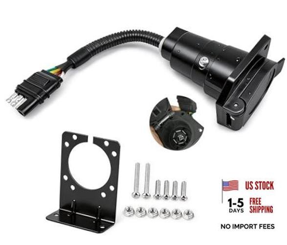 4 Pin to 7 Pin Trailer Adapter 4 Way Flat to 7 Way Round RV 4 way to 7 way